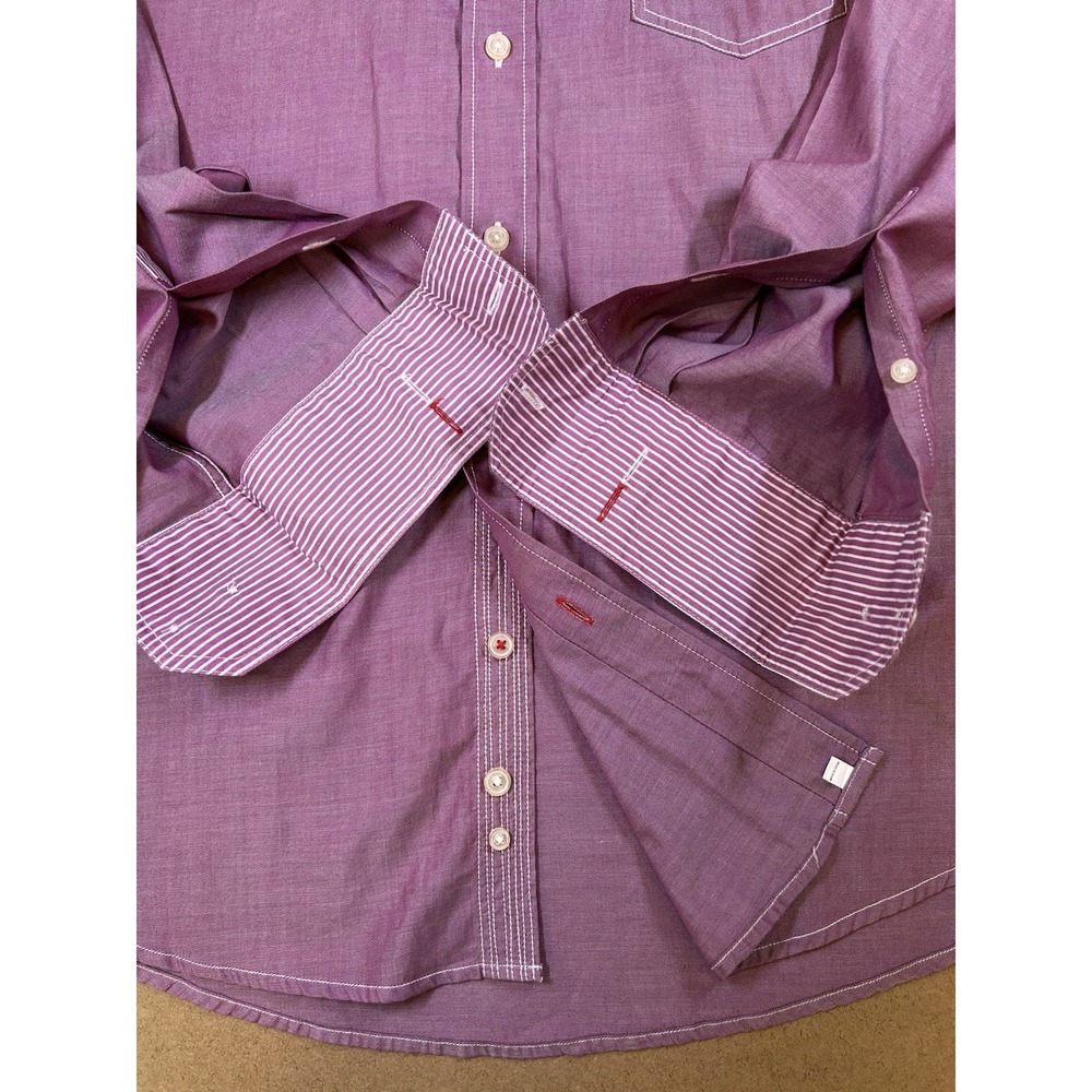 Luchiano Visconti 2-Ply Cotton Long Sleeve Shirt Mens Medium Iridescent Burgundy - Picture 9 of 16